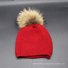 Kinder Baby Kinder Herbst Winter Warm Gestrickte Echtpelz POM POM Caps Beanie Hut (HW627)